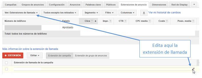 adwords extesion llamada