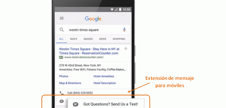 adwords extension mensaje SMS